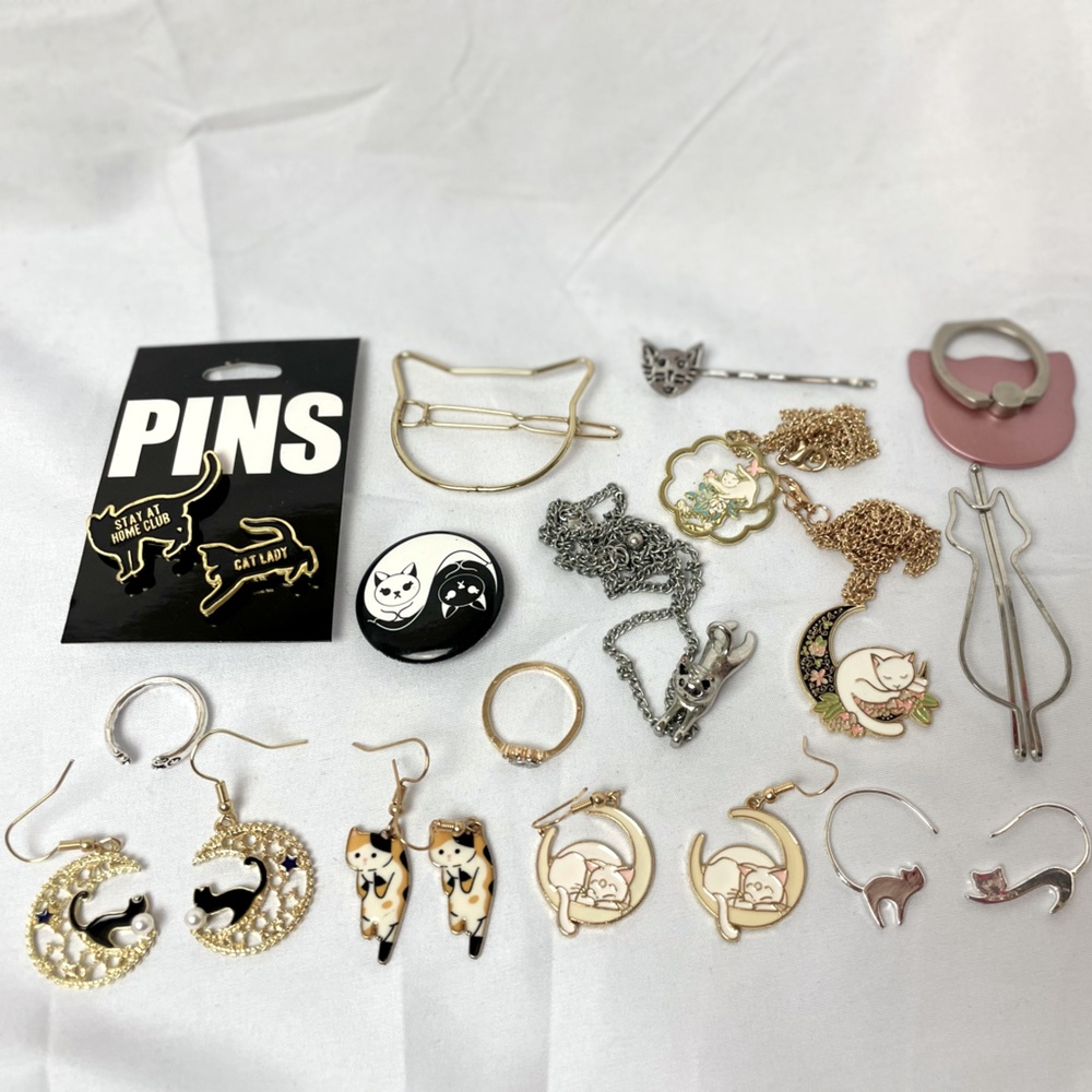Cat jewelry collection lot bundle kitten crazy cat lady animal lover accessories